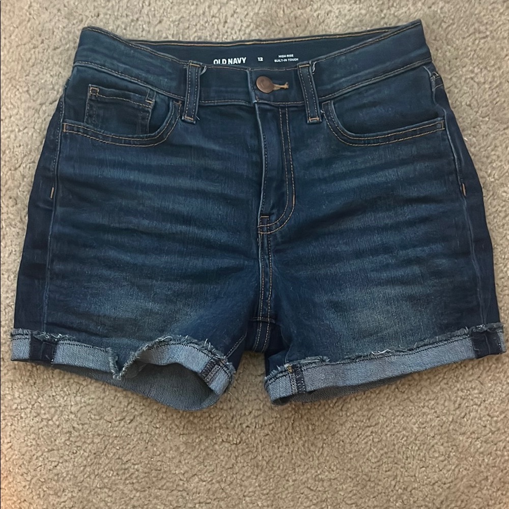 Girls Old Navy Dark Wash High-Waisted Cuffed Jean Shorts Size 12